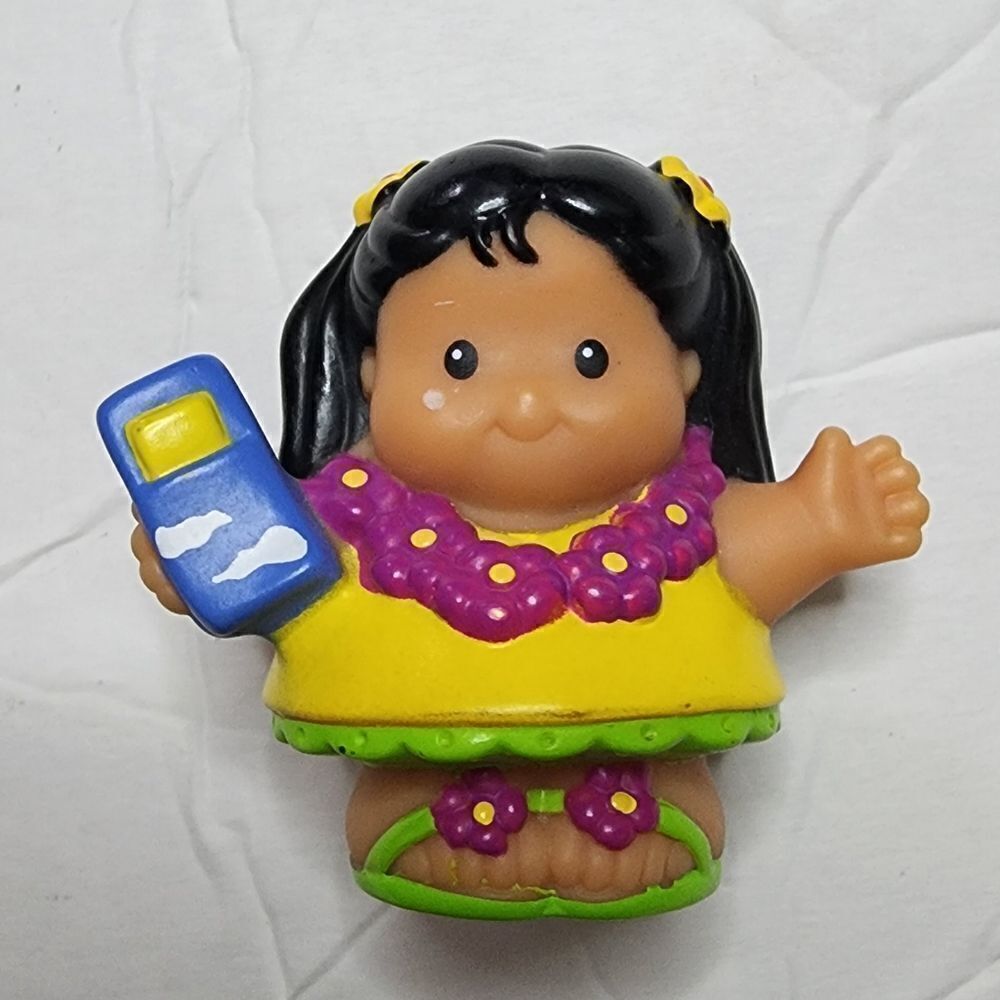 Rare Hawaii Fisher Price Little People Figure Girl Cell Phone Black Hair